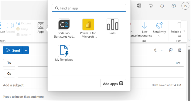 Opening the add-in pane in OWA.