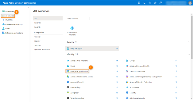 Accessing the enterprise applications list in the Azure AD admin center.