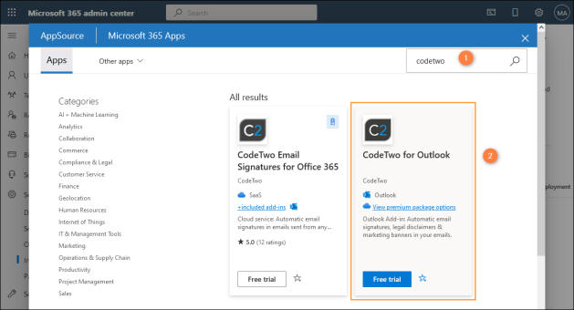 CodeTwo Signatures Web Add-in for Outlook in Microsoft AppSource.