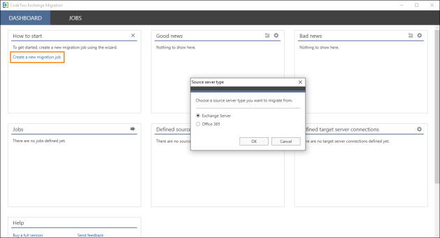 Creating a new source server connection.