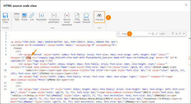 Locating the first image in the signature’s HTML code.