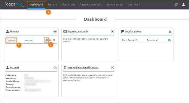 Accessing you tenant’s settings in CodeTwo Admin Panel.