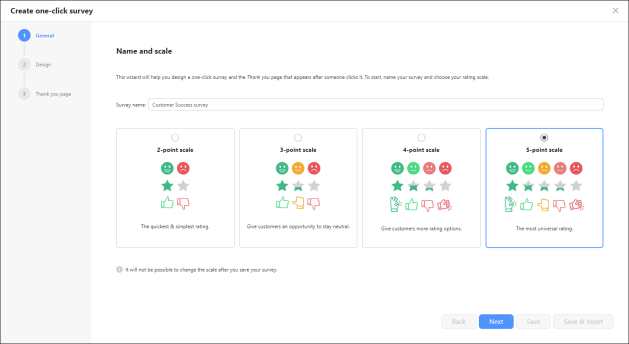 Entering the name and selecting the scale for your survey.