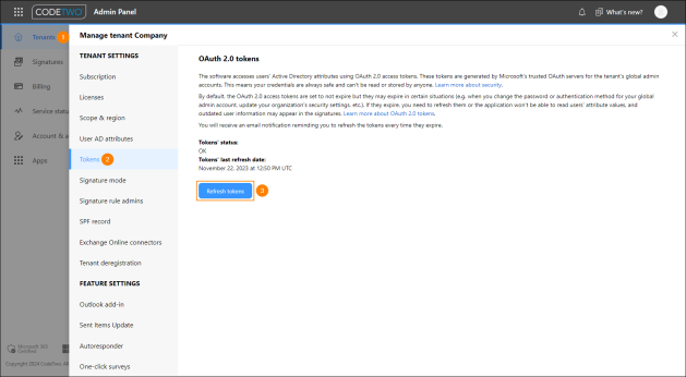 The Tokens page.