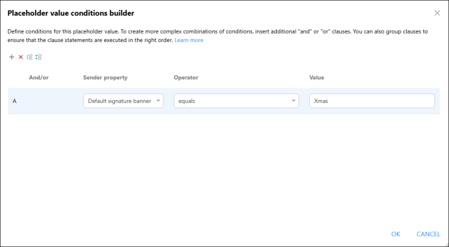 Building the placeholder value condition for the first custom attribute value.