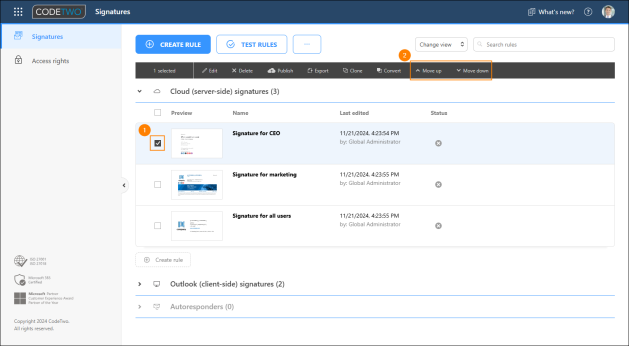 Changing the order in which cloud (server-side) signature rules are executed.