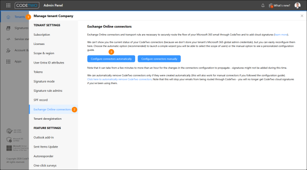 The connectors configuration page.