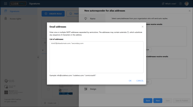 Setting up an autoresponder rule for email aliases.