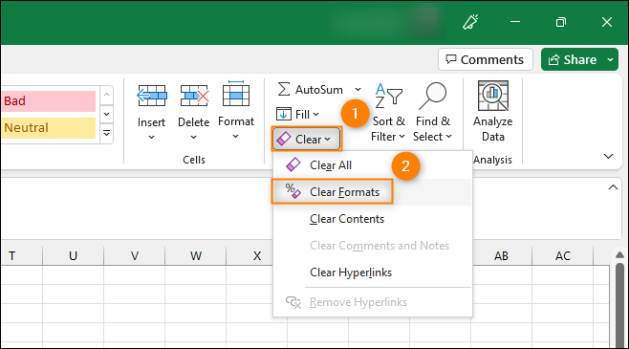 The Excel option that allows you to clear all the unnecessary formatting.