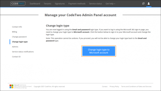 Changing the login type to Microsoft account.