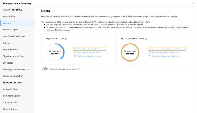 Accessing information on which users are assigned a license.