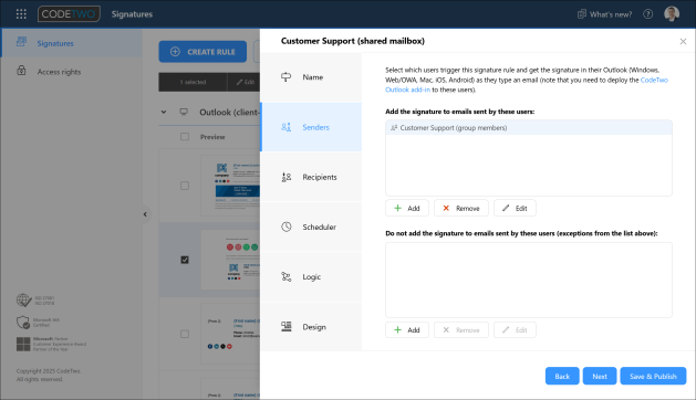 Select the users for whom you want to set up a separate signature.