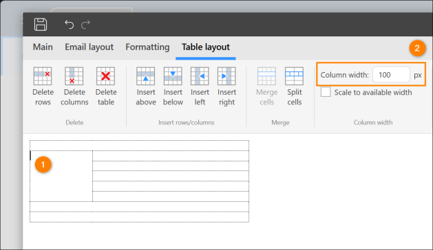 Adjusting the width of the selected table column.