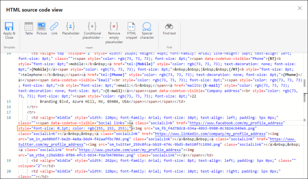 The style attribute added to the <a> tag.