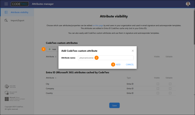 Adding a new CodeTwo custom attribute.
