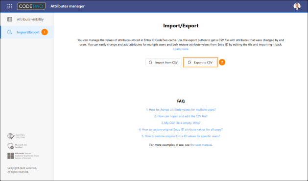 Exporting CSV file from the Attributes manager for bulk editing.