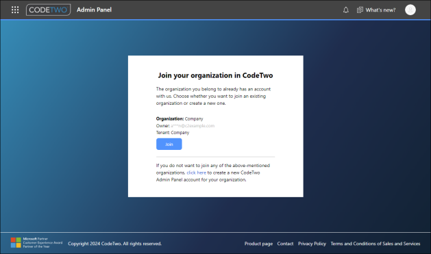 Accessing CodeTwo Admin Panel by Microsoft 365 global admins.