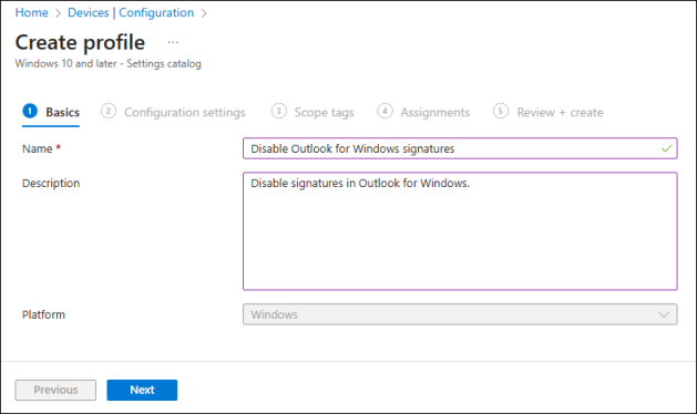 Configuring basic policy profile settings.