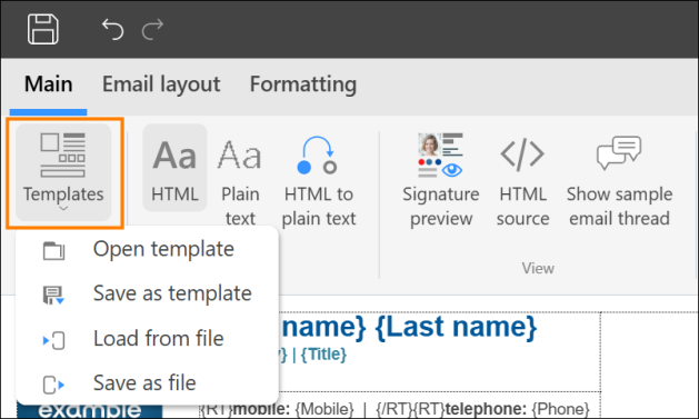 You can save your signature template via the Templates button.