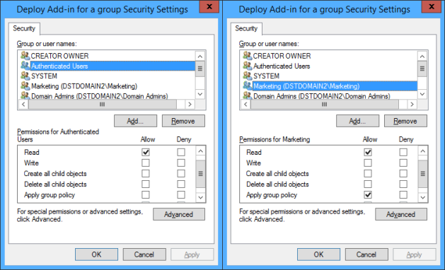 Delegation rights for security groups.