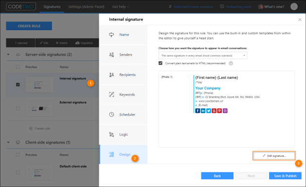Opening the signature template for editing.