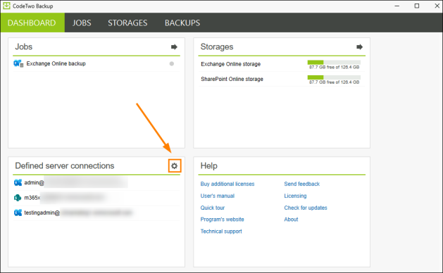 Opening the server connections management window.