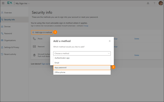 You can now choose App password from the list.