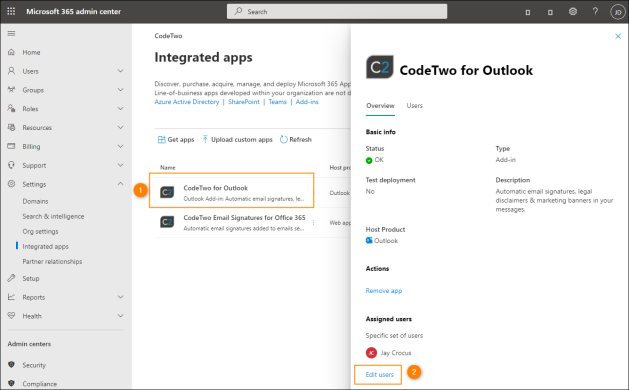 Esig - Web Add-in deployment - Edit users
