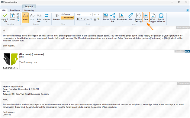 A signature containing a logo and other content inside separate cells.