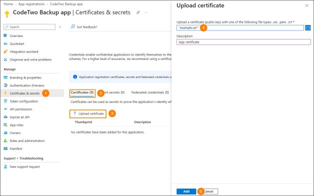 Assigning a certificate in Entra ID.