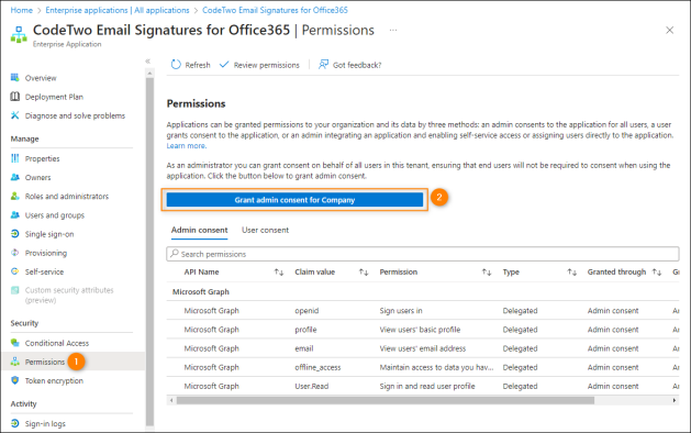 Launching the pop-up where you can grant the requested permissions on behalf of your organization.