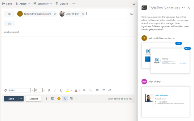 Previewing a signature while typing an email in OWA.