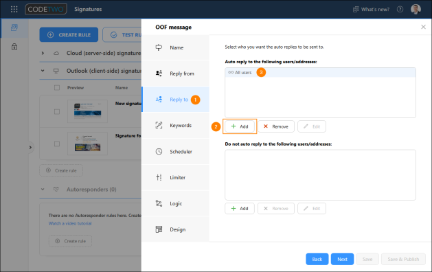 Specifying who will get the OOF message from your user(s).
