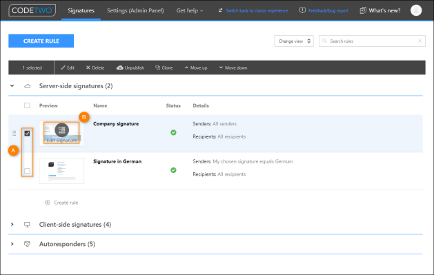 Additional rule management options.