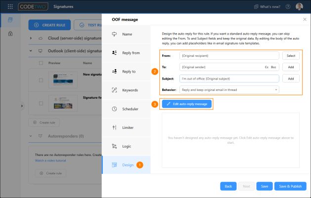 Specifying different aspects of the OOF reply message.