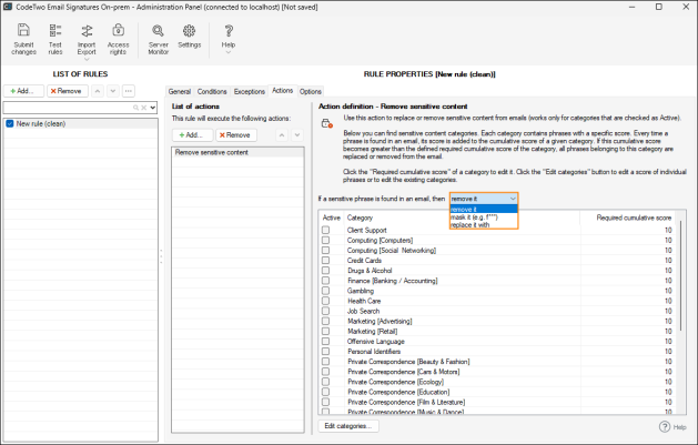Actions that can be applied to sensitive content.