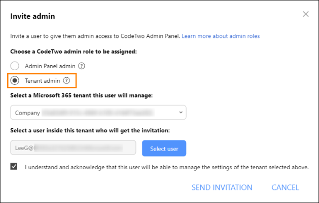 Inviting a Tenant admin.