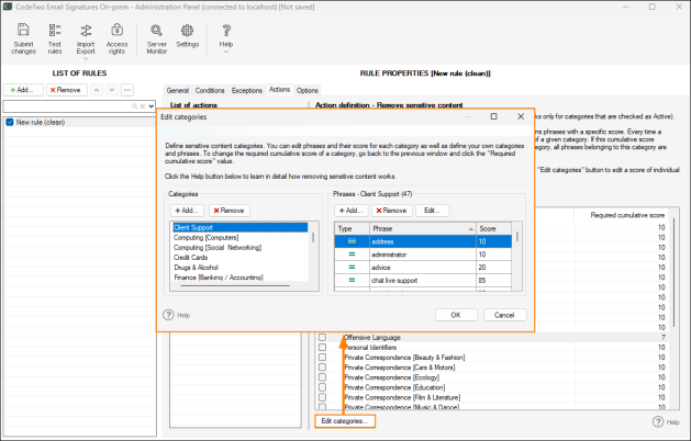 Opening the categories editor.