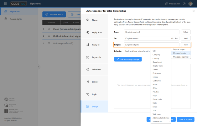 The Subject field is where you specify the subject of your auto-reply message.
