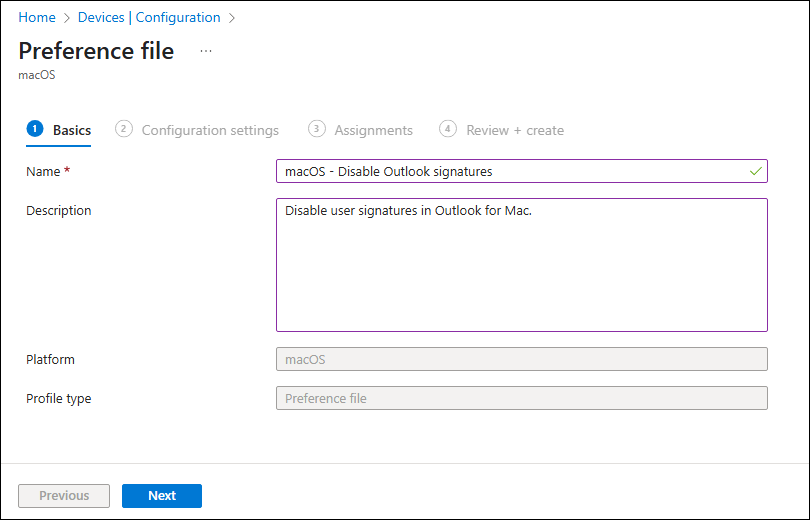 Configuring basic policy profile settings.