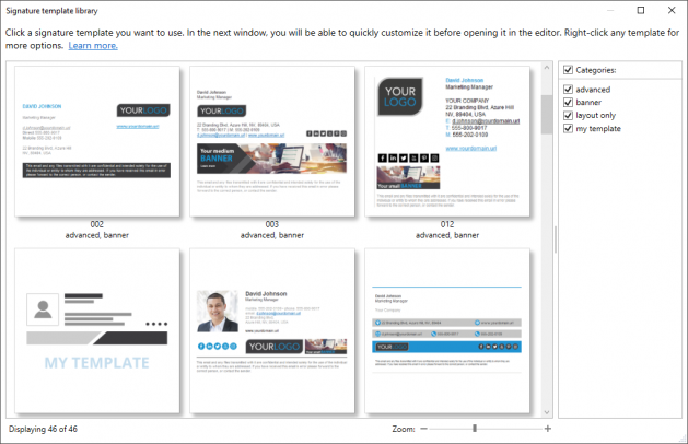 Editor - template selection
