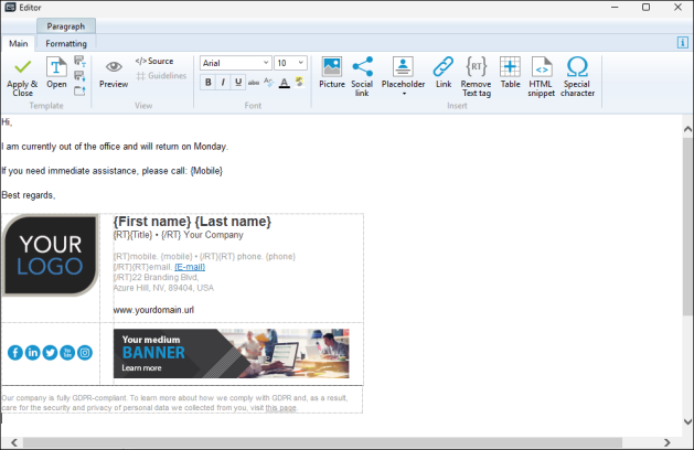 The HTML auto-reply editor.