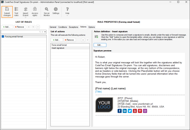 Saving the rule in the Administration Panel.