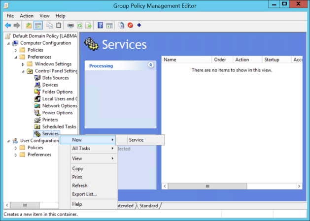 Modifying the Services settings.