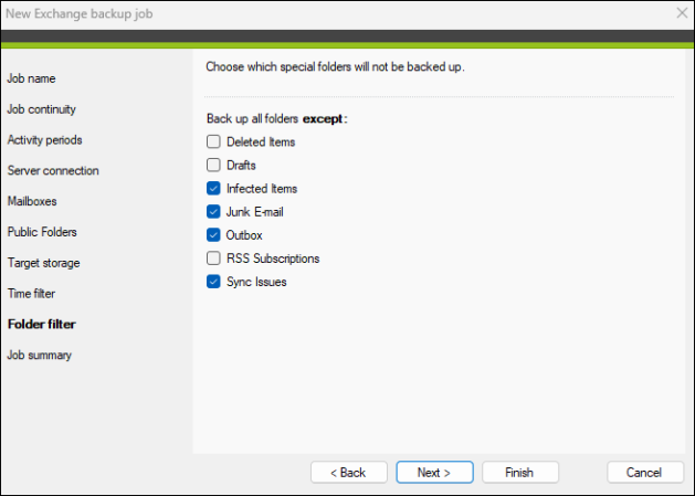 Choosing special folders to be excluded from a backup.