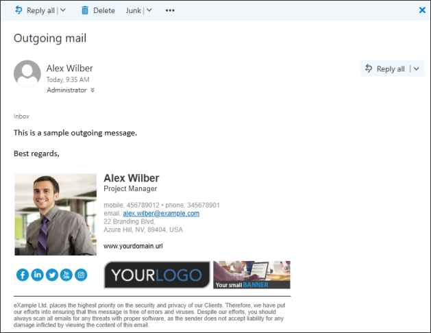 Signature 2 added to outgoing mail.