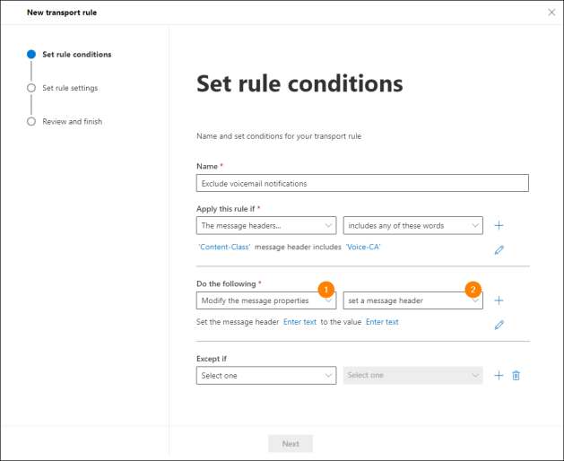 Configuring the rule’s action.