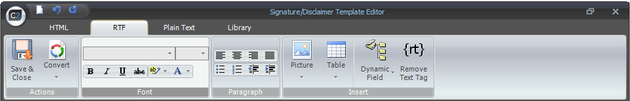 Toolbar view in the RTF tab.