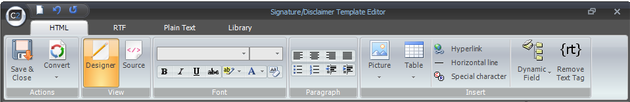 Toolbar view in the HTML tab.