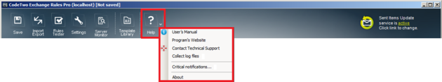 Help dropdown menu